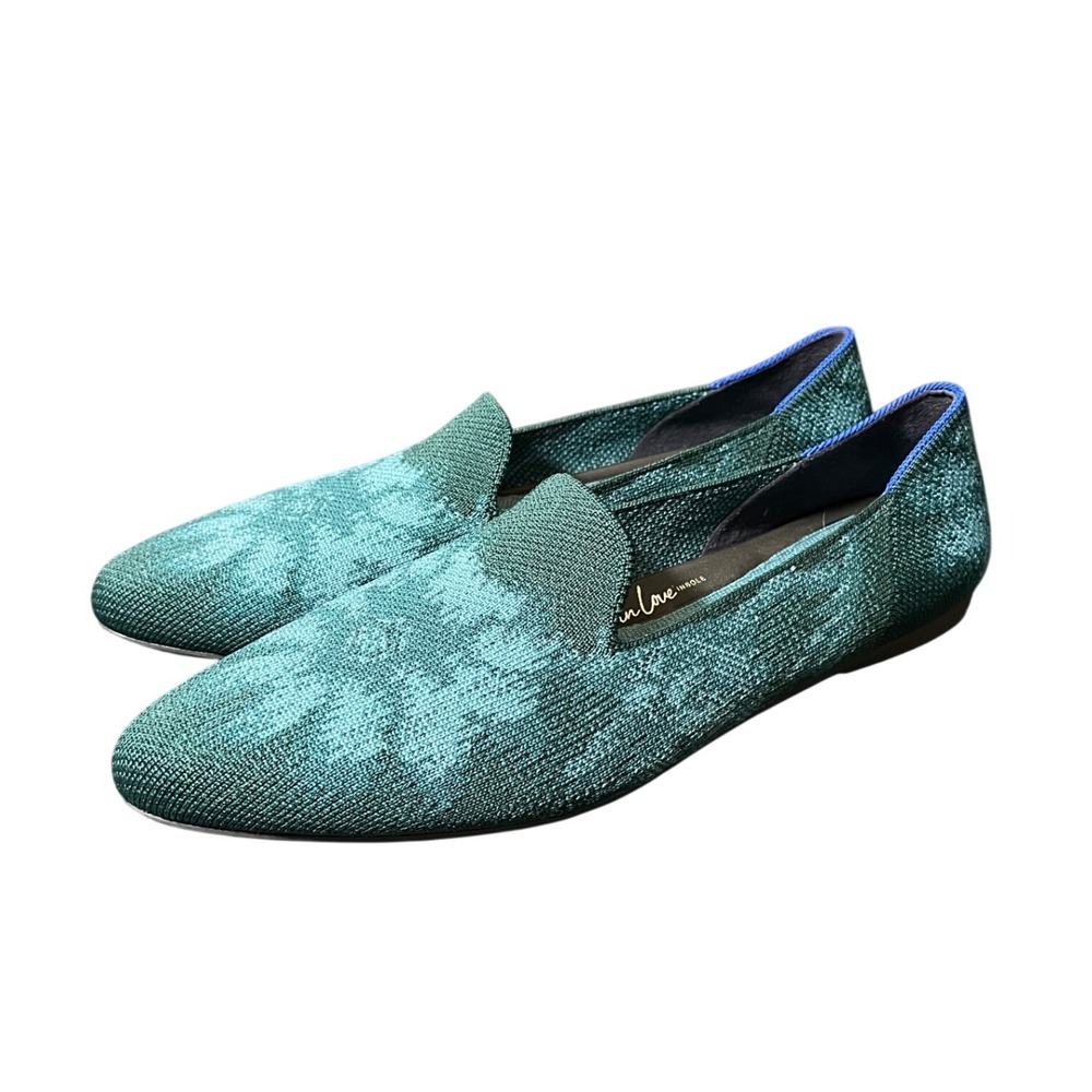 Rothy's The Loafer Womens 10 Green Floral Knit Pointed Toe Slip On Flat Shoes